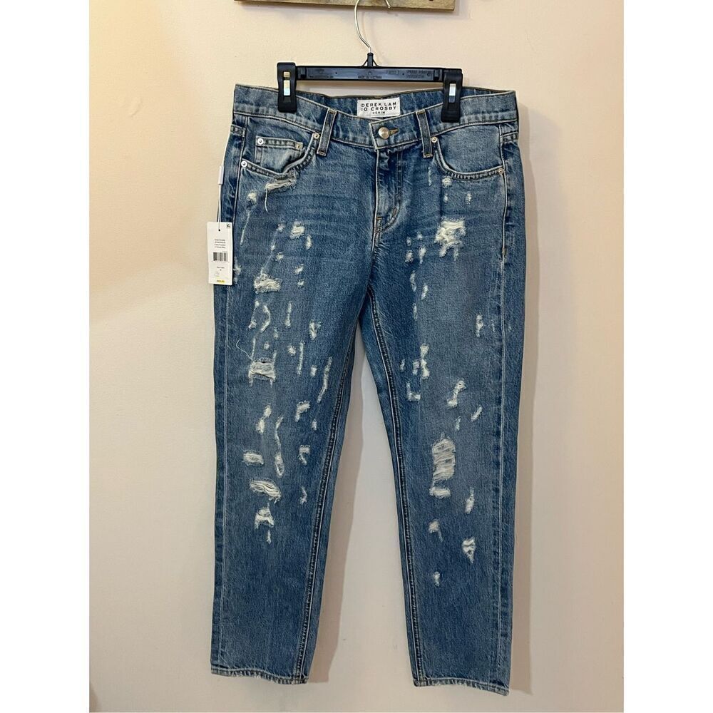 10 CROSBY DEREK LAM Mila Distressed Mid Rise Girlfriend Jeans 26